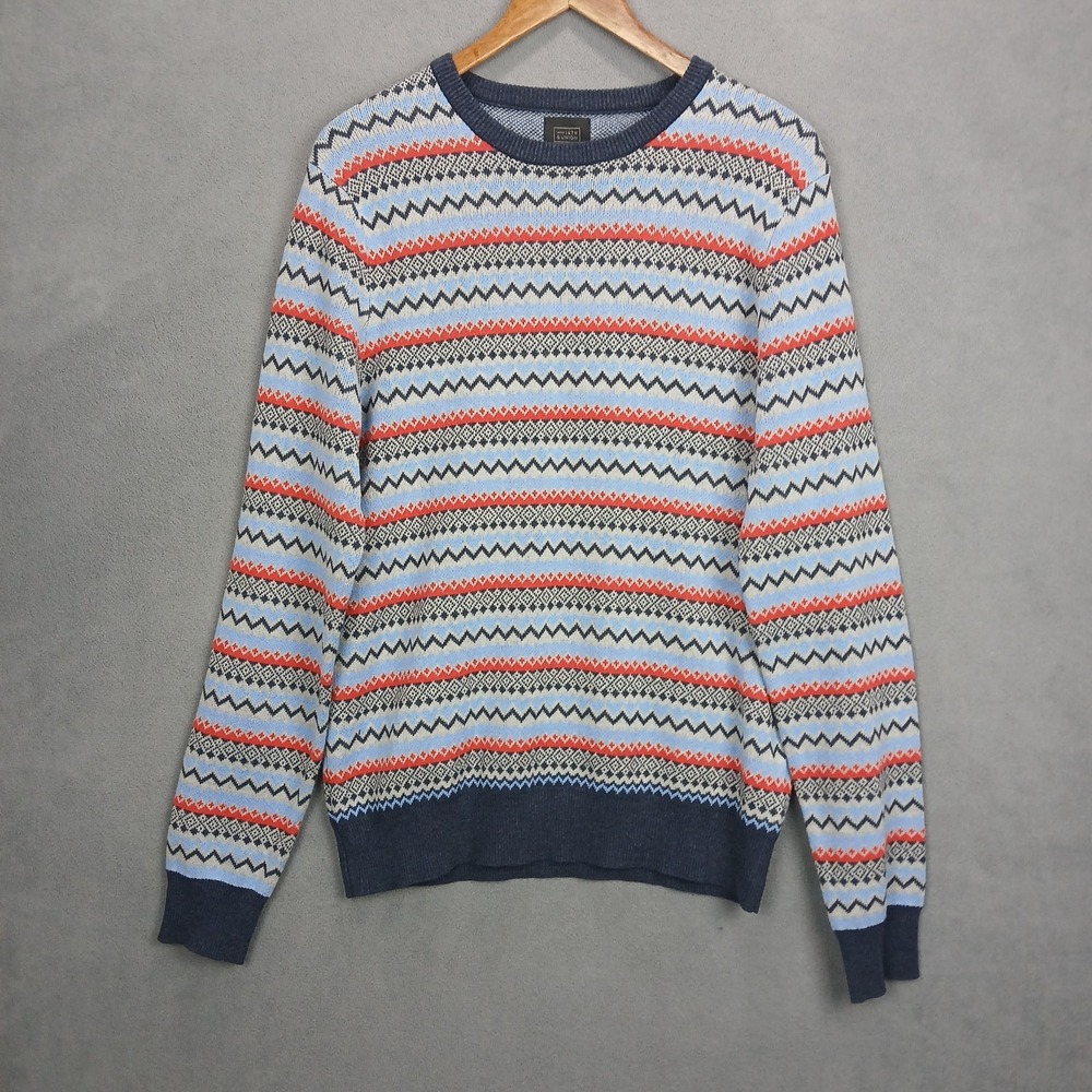 14th & Union Sweater Mens Medium Multicolor Cotton Vibrant Fair Isle Tight Knit